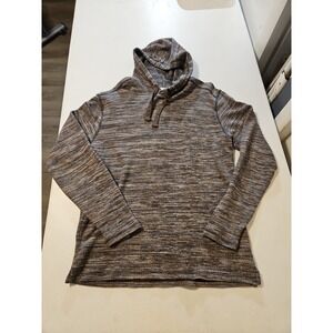 ROWM Knit Hoodie Pullover Brown Striped Mens Lg‎ Sweatshirt Drawstring (A1037)
